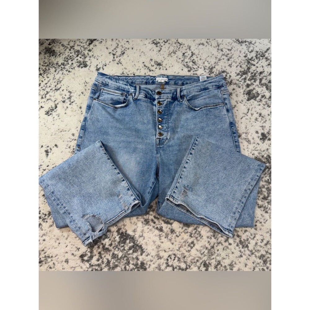 Good American Size 18 High Rise Button Fly Jeans Light Wash Cropped Denim